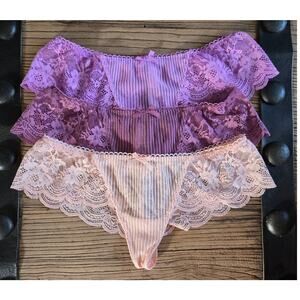 Victoria's Secret Dream Angels Lace Wide Side Thong Bundle Sz XS New 3 pieces